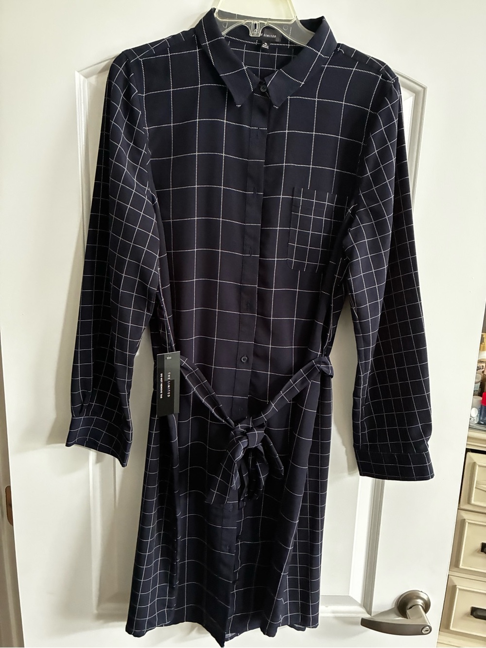 The Limited Black Windowpane Long-Sleeve Shirt Dress